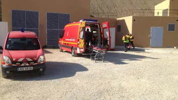 Simulacro de accidentes en Montesquieu-des-Albères con presencia de bomberos